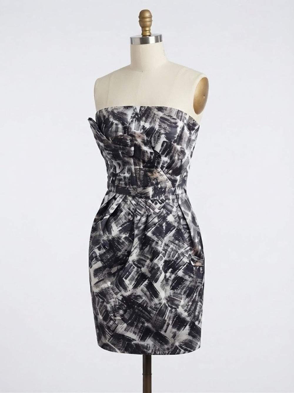 Max & Cleo Black & White Abstract Satin Strapless Cocktail Dress Size 8 🖤🤍